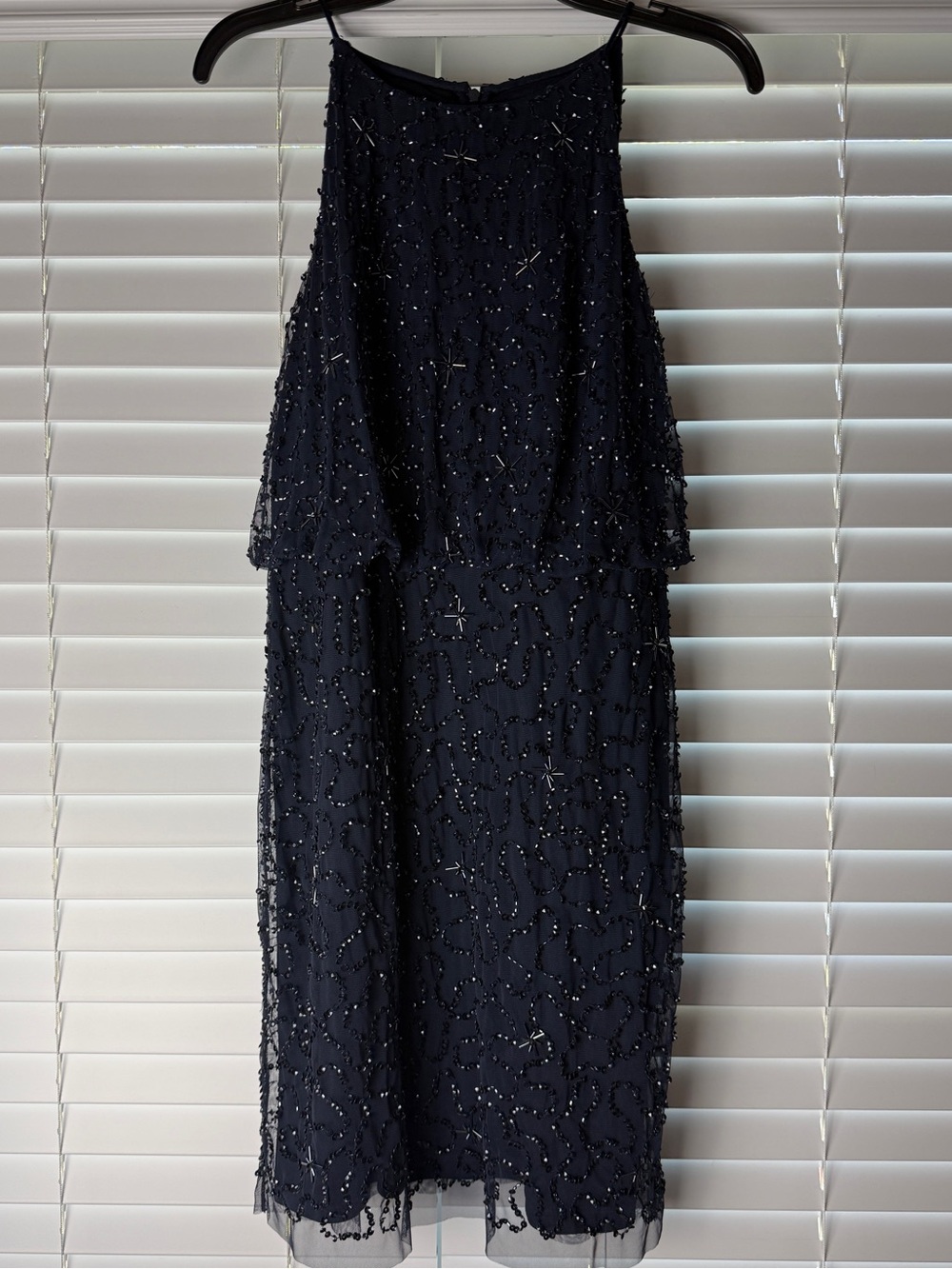 Adrianna Papell Navy Beaded Midi Dress size 10